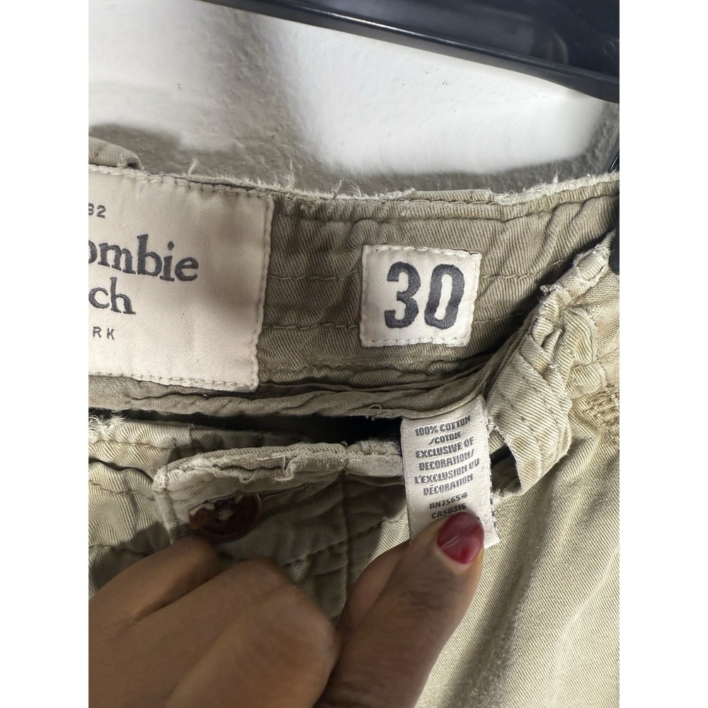 Mens Abercrombie & Fitch Cargo Shorts Sz 30 Olive Khaki Y2K Hiking Distressed - Picture 7 of 9